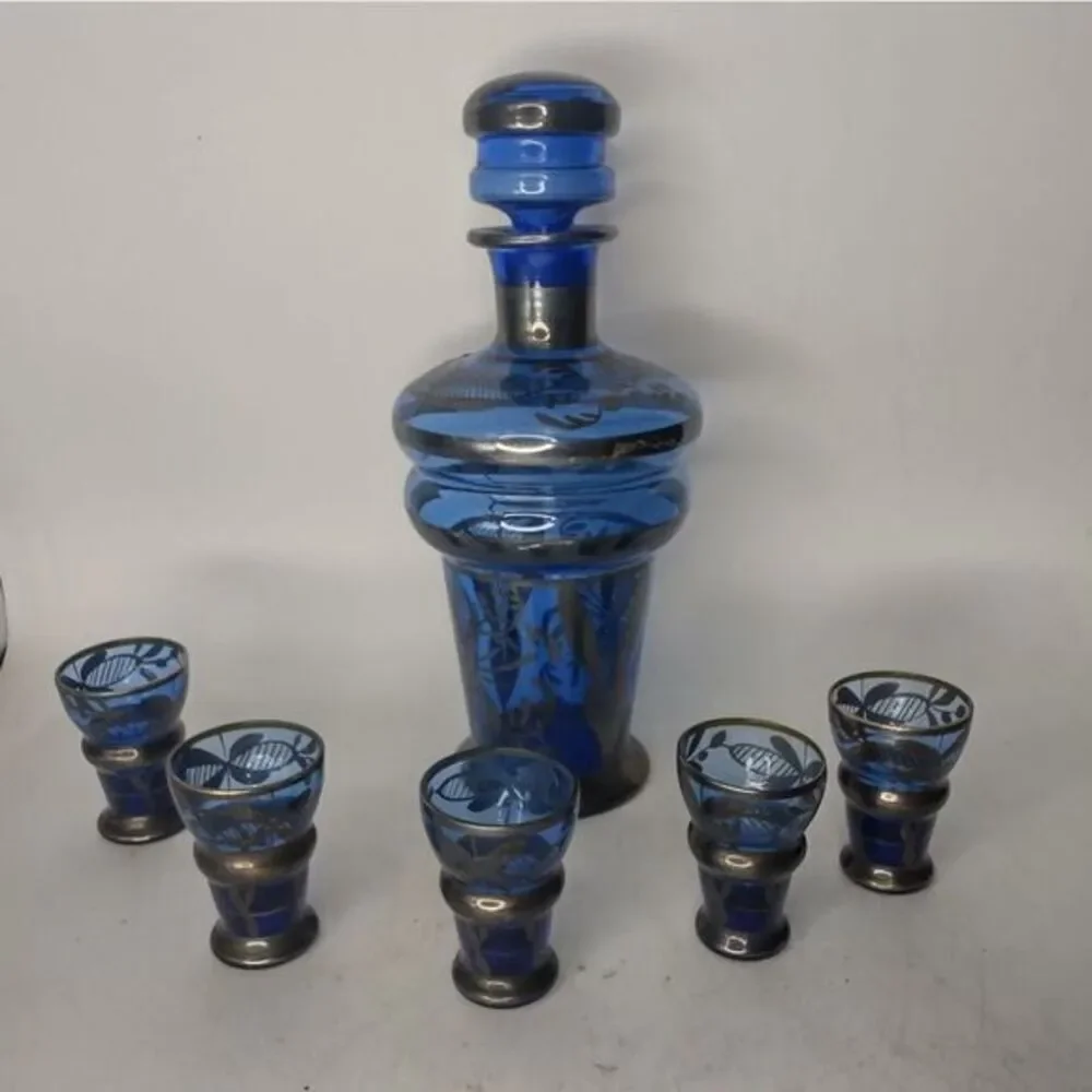 Cobalt blue decanter with silver‎ overlay